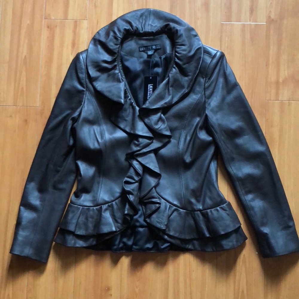 Lafayette 148 - Dark brown ruffled leather jacket